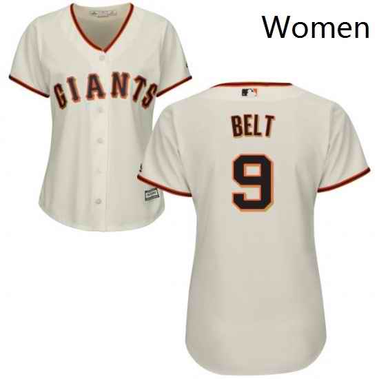 Womens Majestic San Francisco Giants 9 Brandon Belt Replica Cream Home Cool Base MLB Jersey